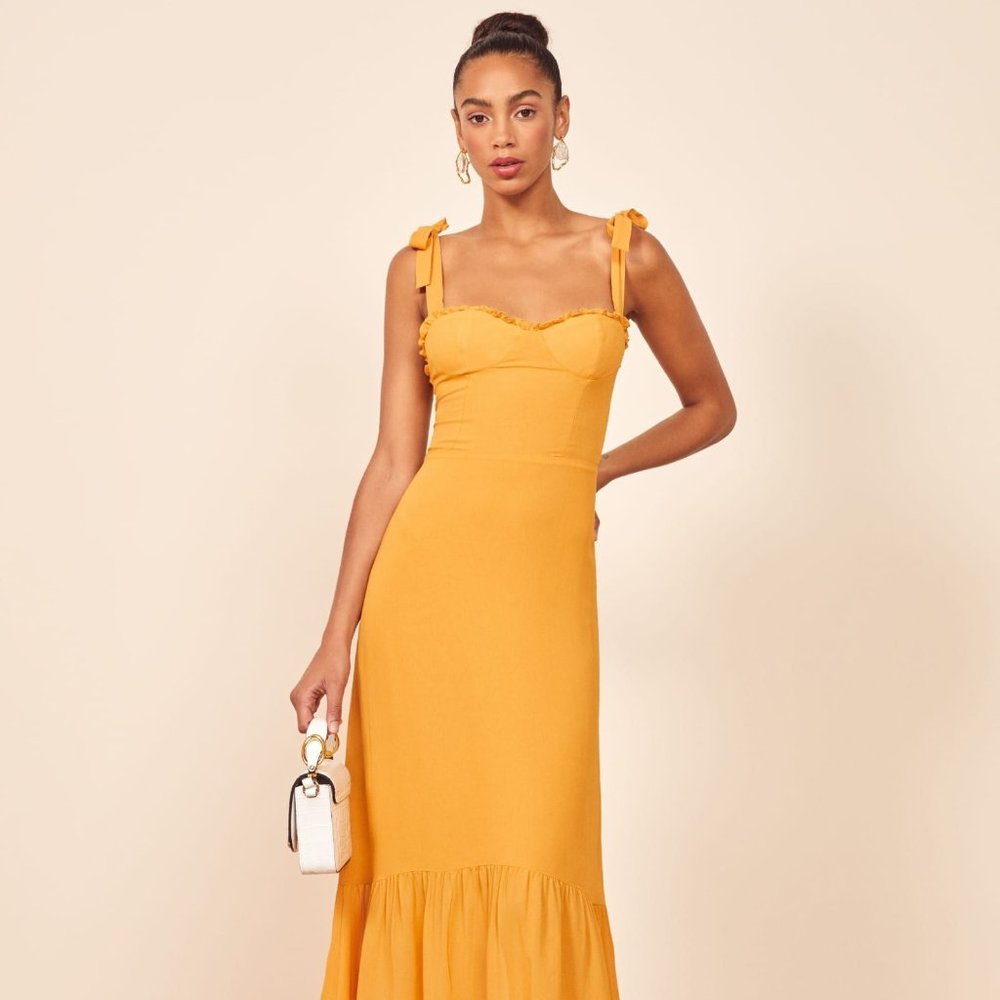 Reformation Nikita Midi Dress in Ochre
